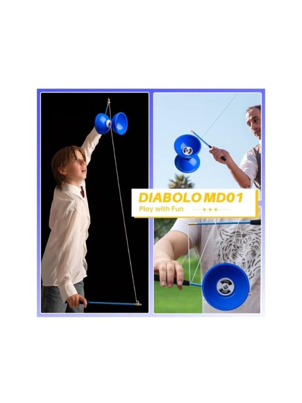 MAGICYOYO Pro Triple Bearing Diabolo Yoyo Set 5 Inch Blue Carbon Sticks Strings - Picture 3 of 13